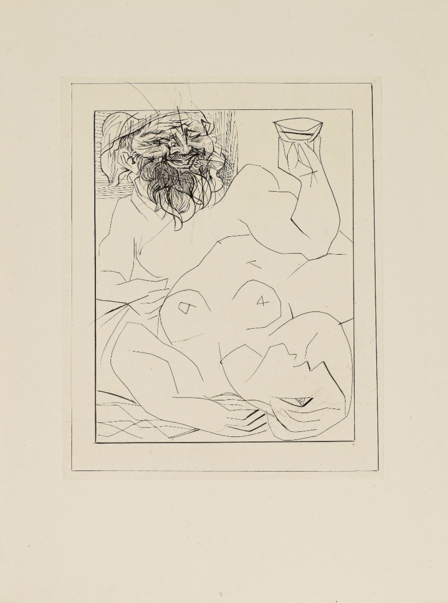 Pablo Picasso – Bacchus et femme nue étendue, 1934 – Mixed Media