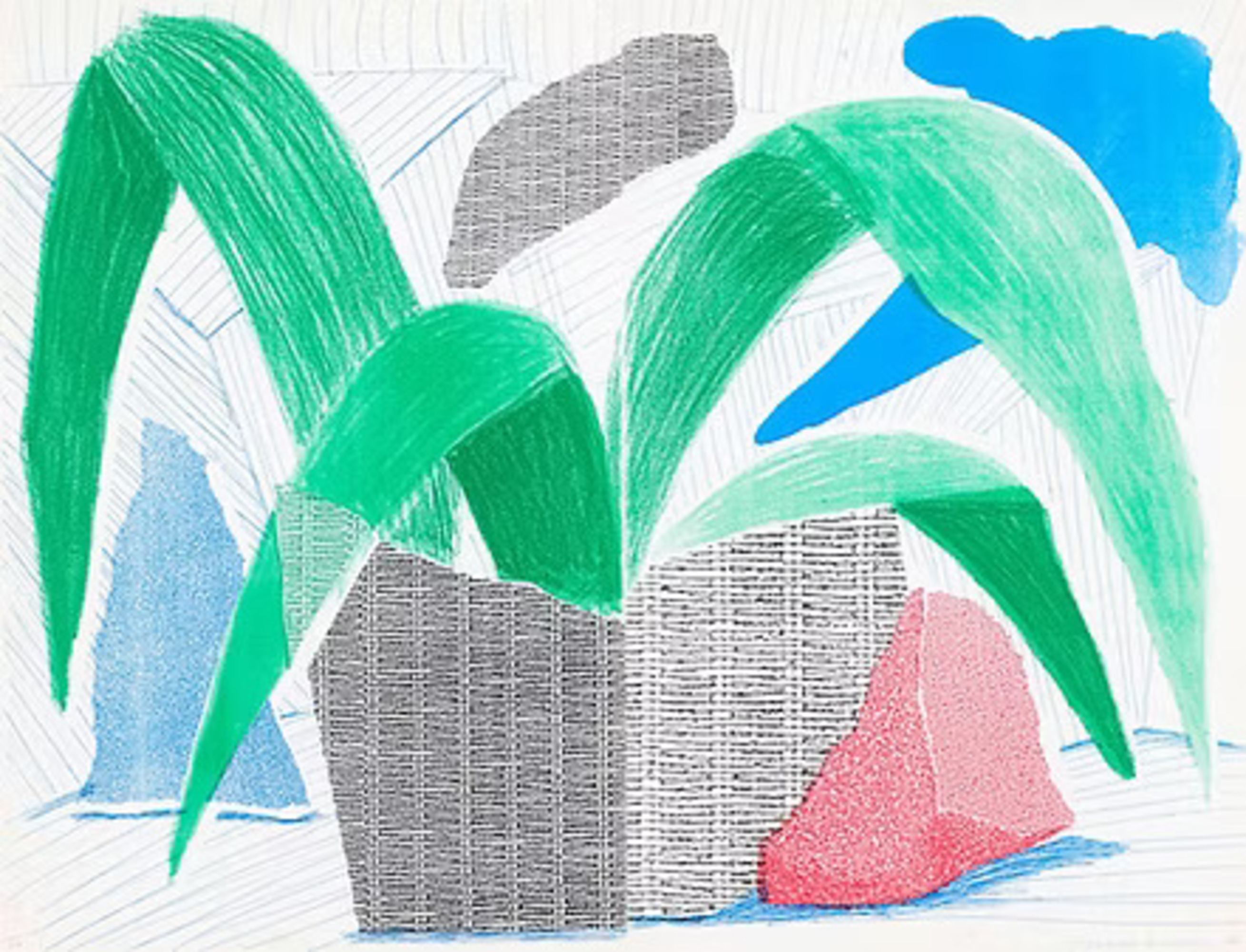 David Hockney – Green Grey & Blue Plant, July (Diptych), 1986 – Mixed Media