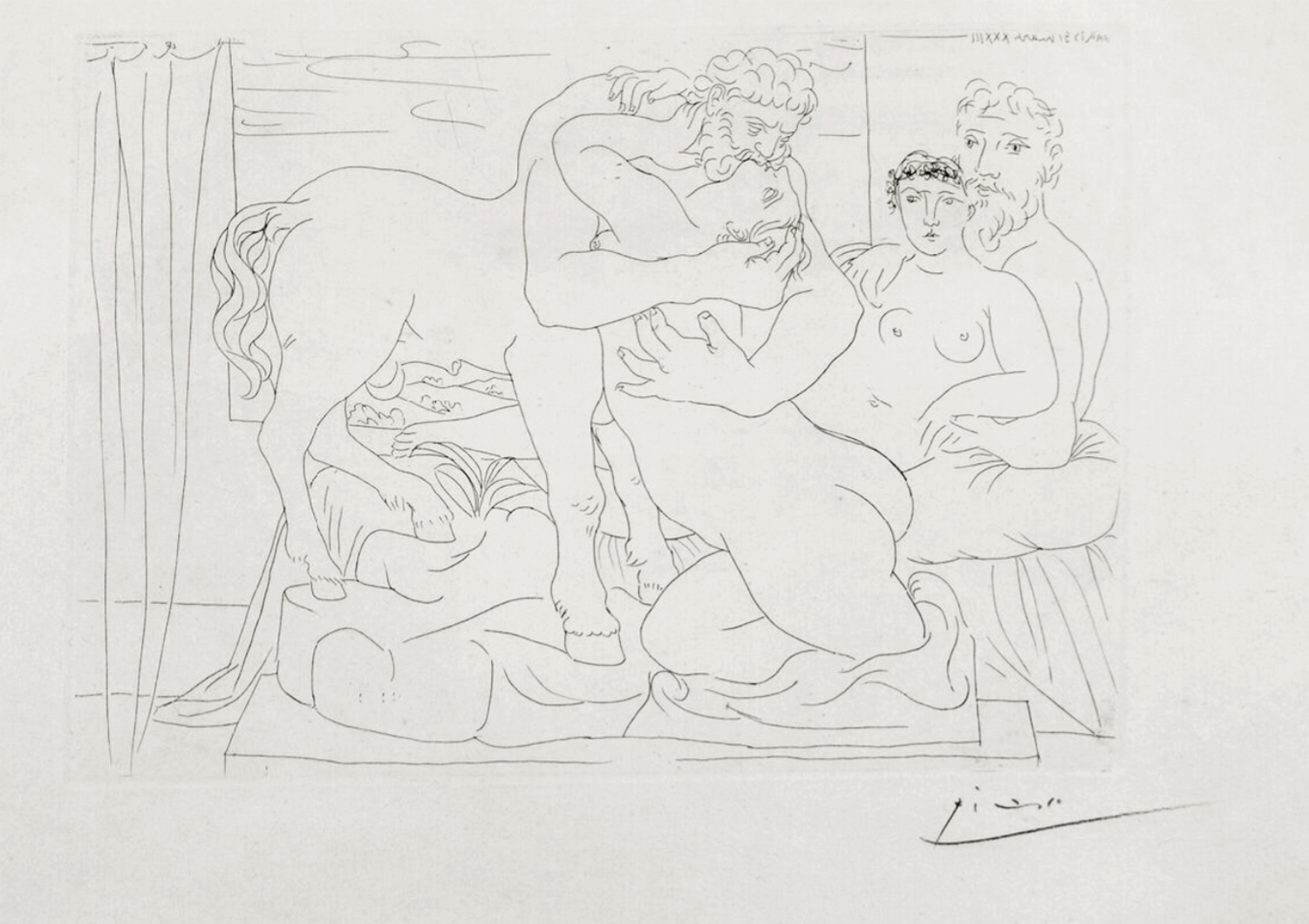 Pablo Picasso – Sculptor Reclining Before Centaur and Woman, 1933 – Radierung
