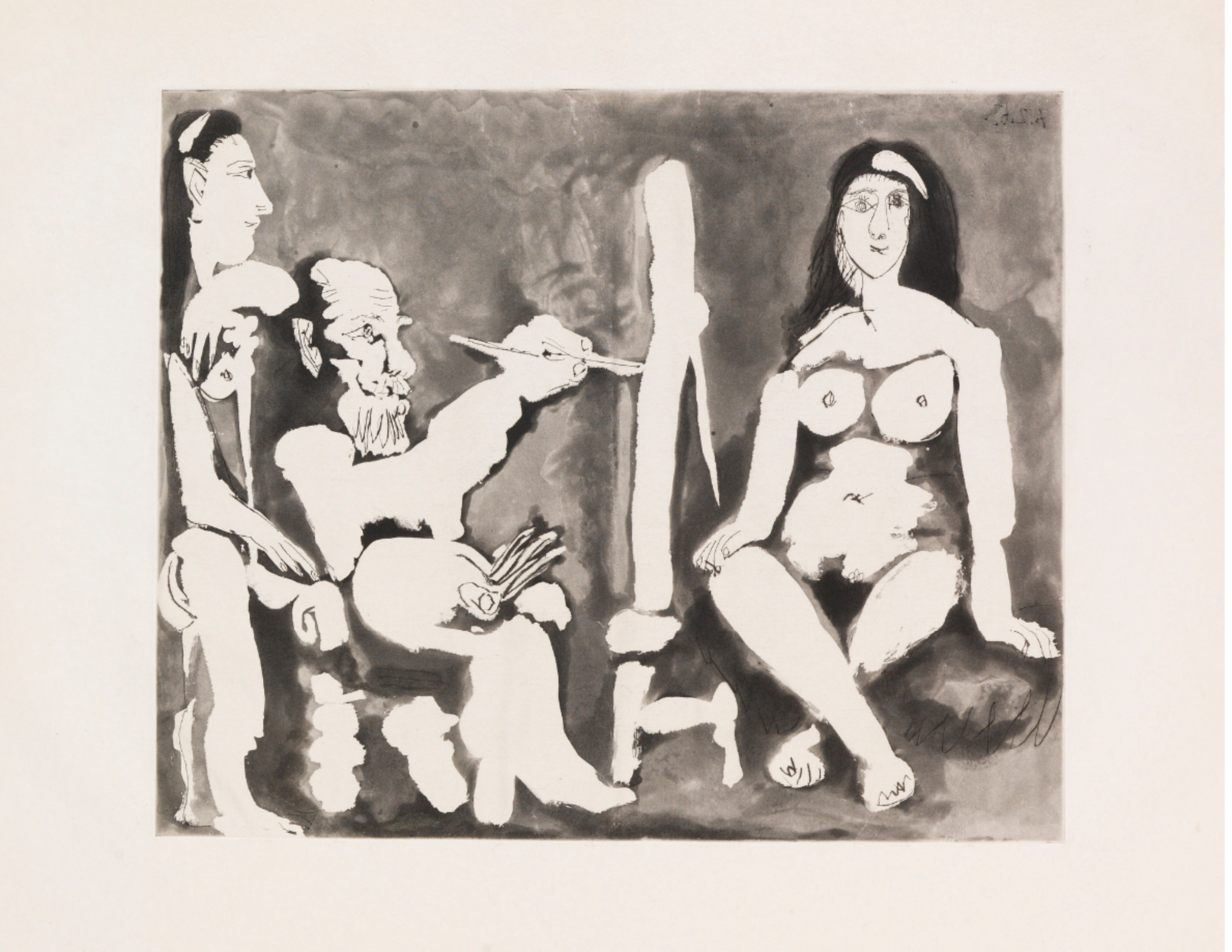 Pablo Picasso – Peintre et Modèle avec une Spectatrice au Bandeau, 1963 – Radierung und Aquatinta