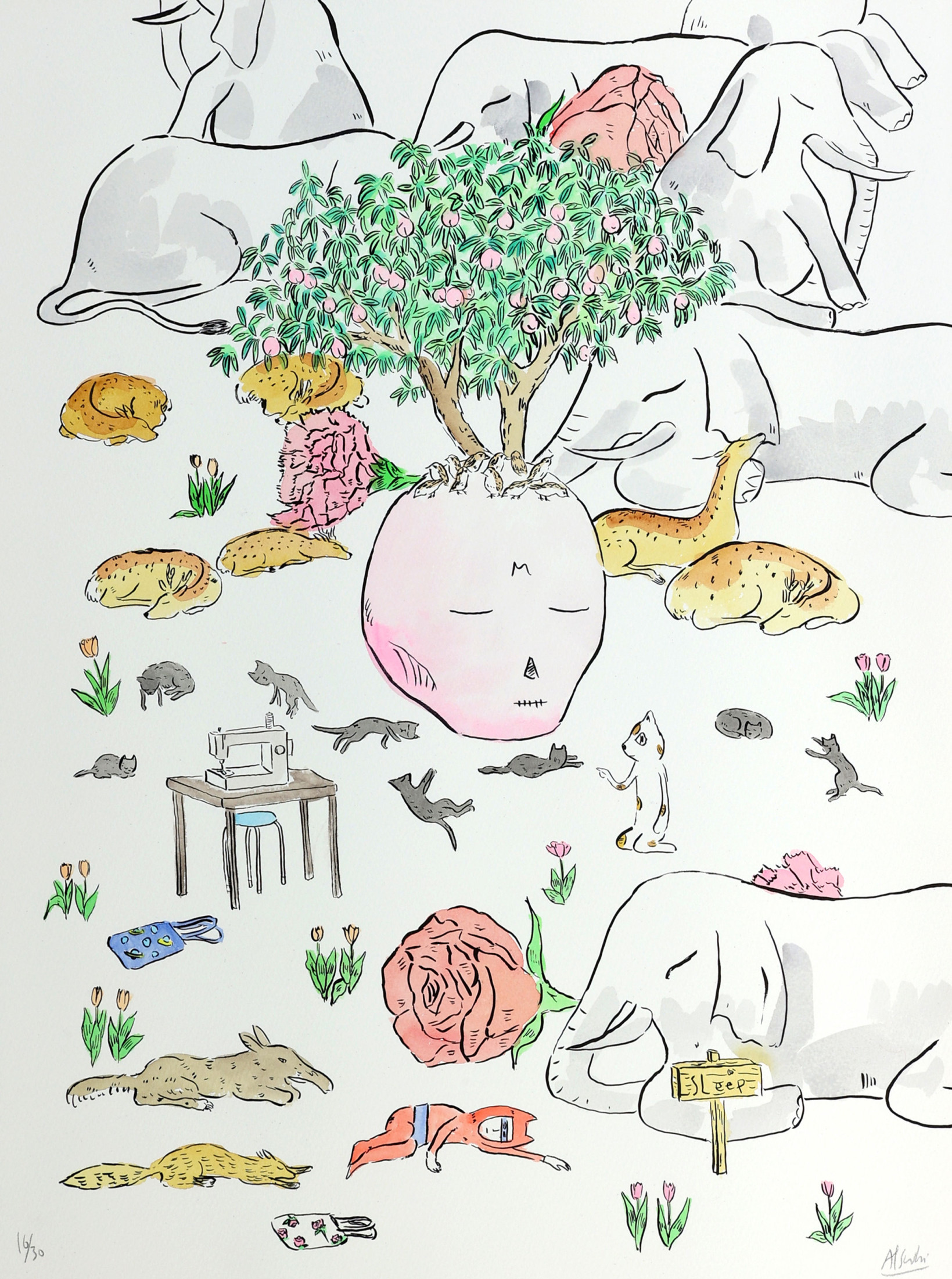 Atsushi Kaga – Peach tree, 2023 – Lithograph