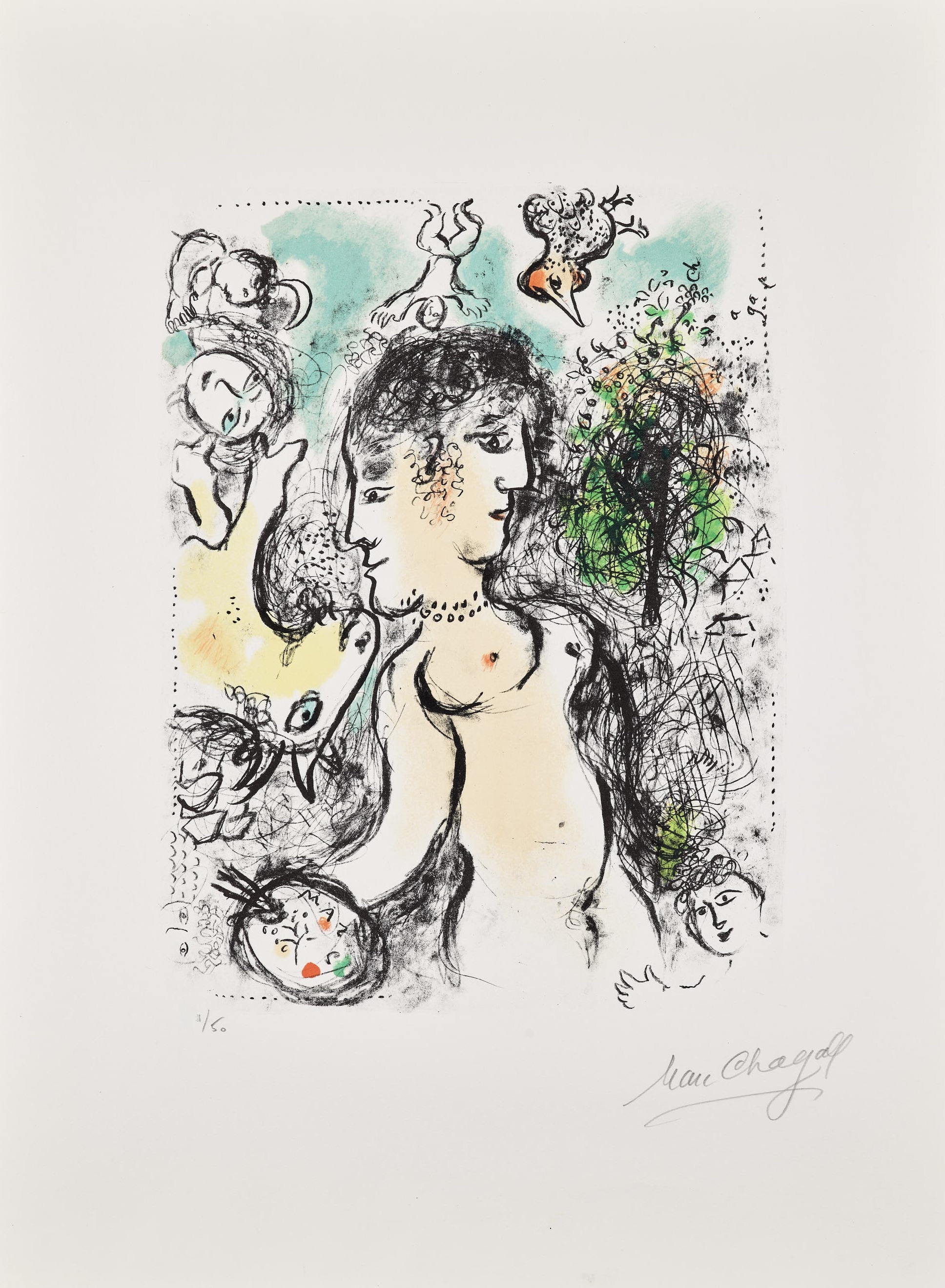 Marc Chagall – Nu au visage double (Nude with a Double Face) (M. 1013), 1983 – Lithographie