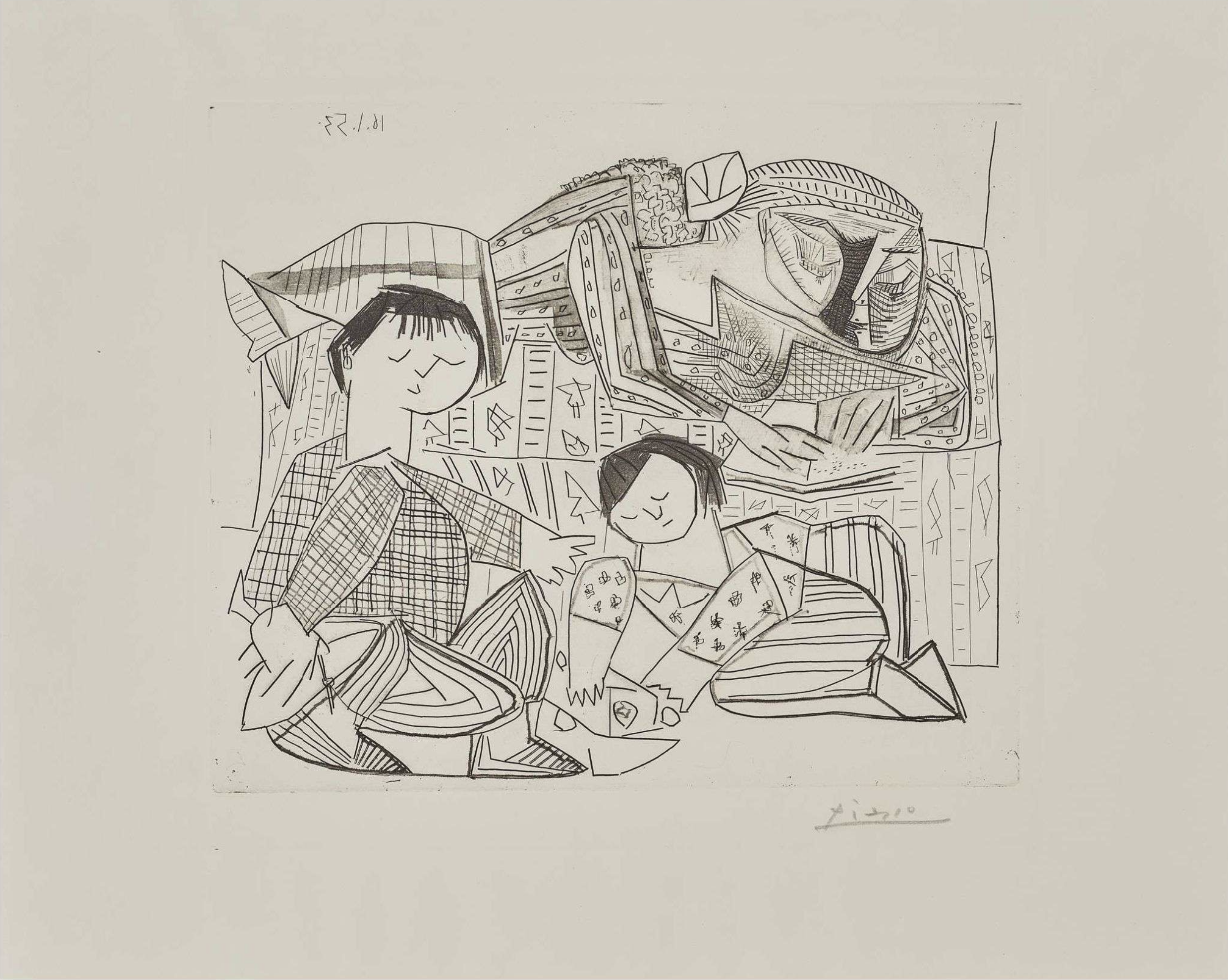 Pablo Picasso – Mere et Enfants, 1961 – Etching and Aquatint
