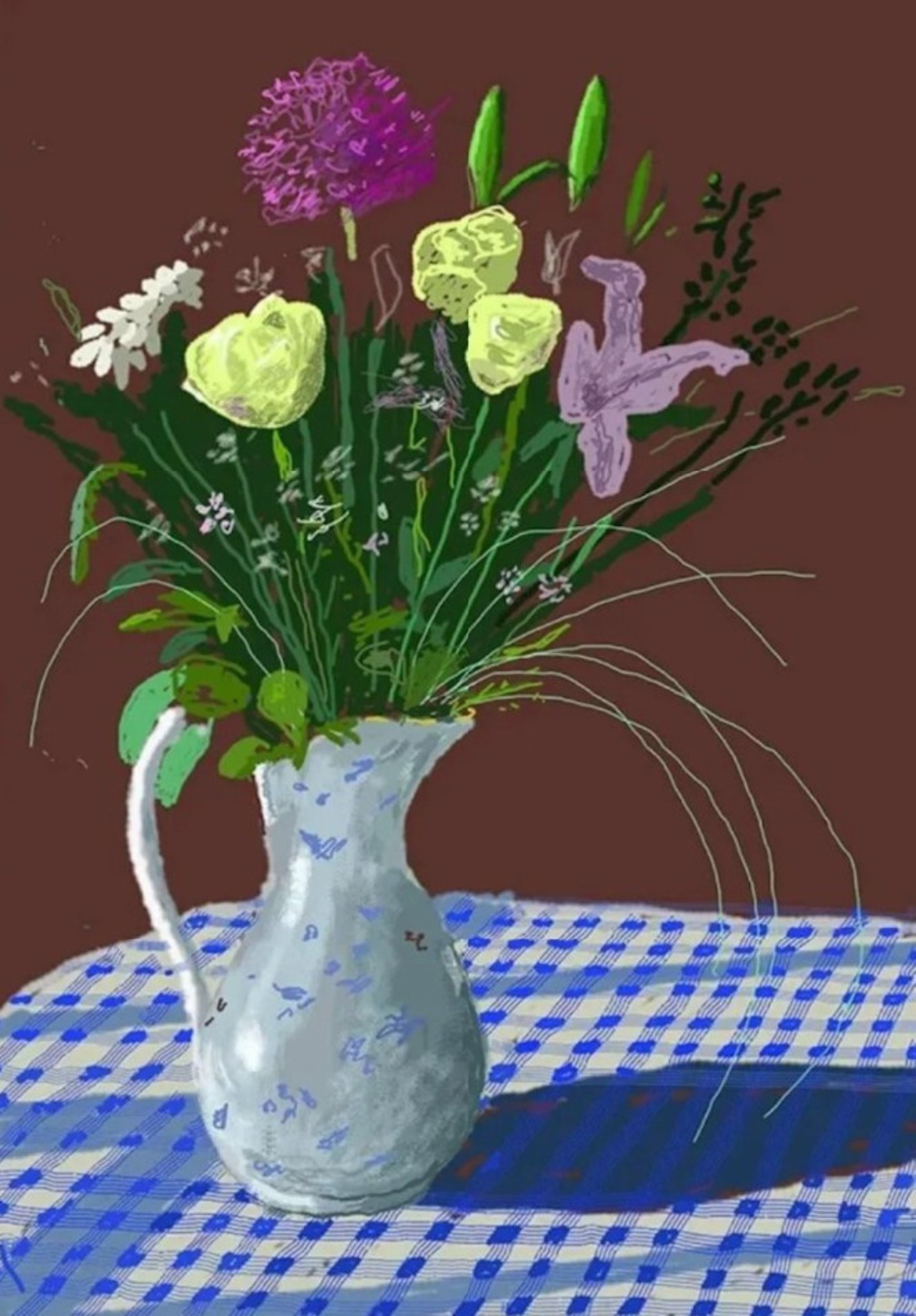 David Hockney – 20th February 2021, Jug With Flowers, 2021 – Gemengde techniek.