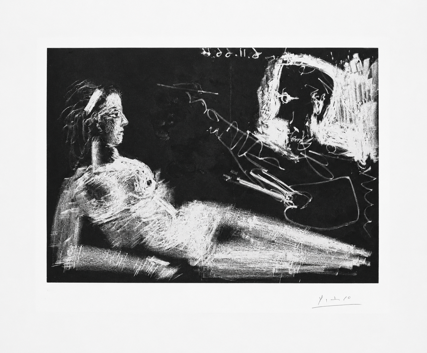 Pablo Picasso – Peintre et modèle au bandeau, 1966 – Gravure à l'eau-forte