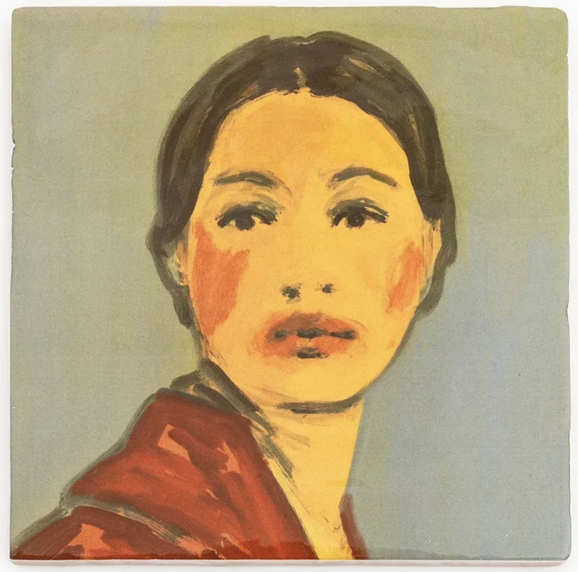 Claire Tabouret – Makeup (red coat), 2025 – Keramik