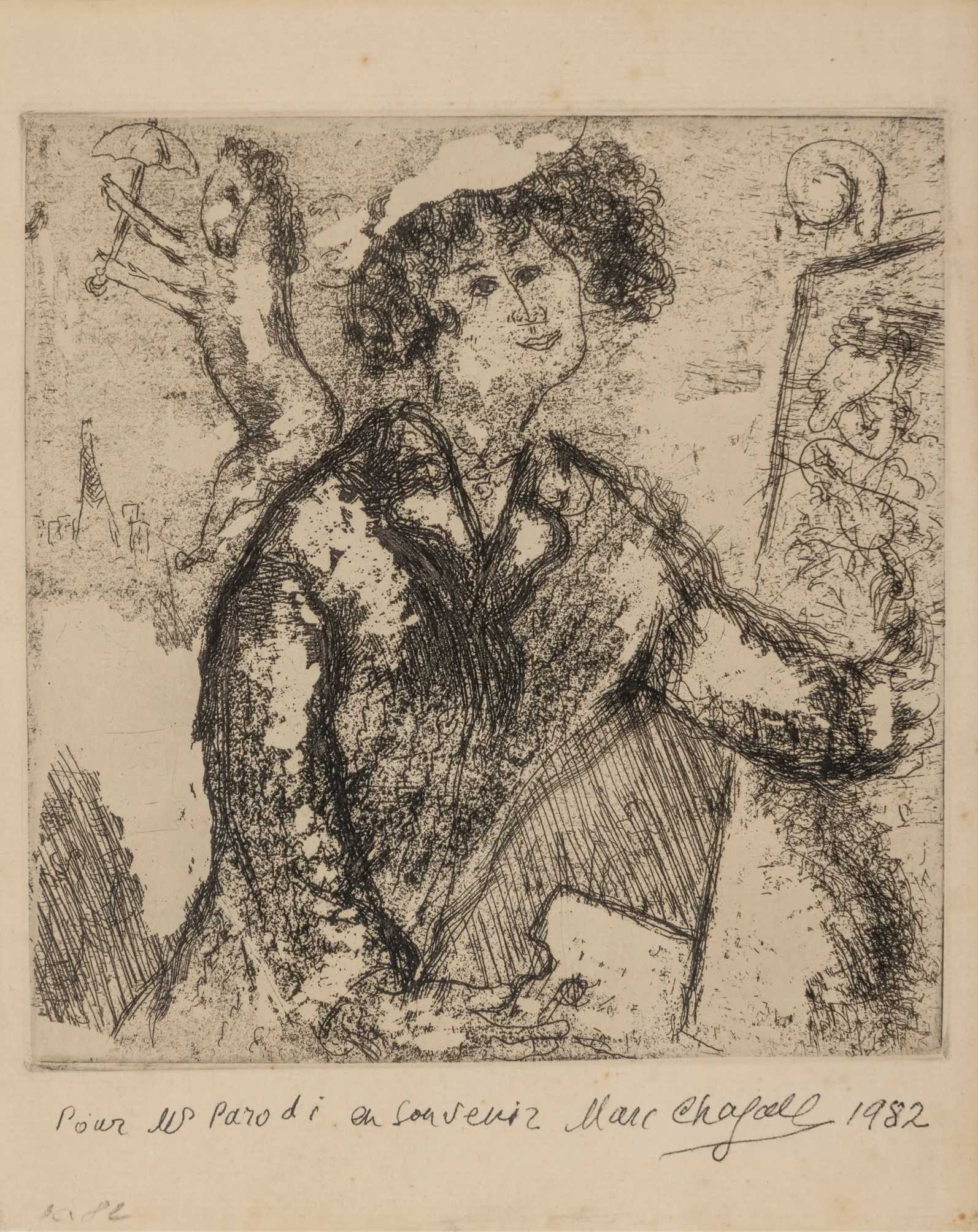 Marc Chagall – Autoportrait au chevalet (from Chagall et l'Ame Juive), 1931 – Etching