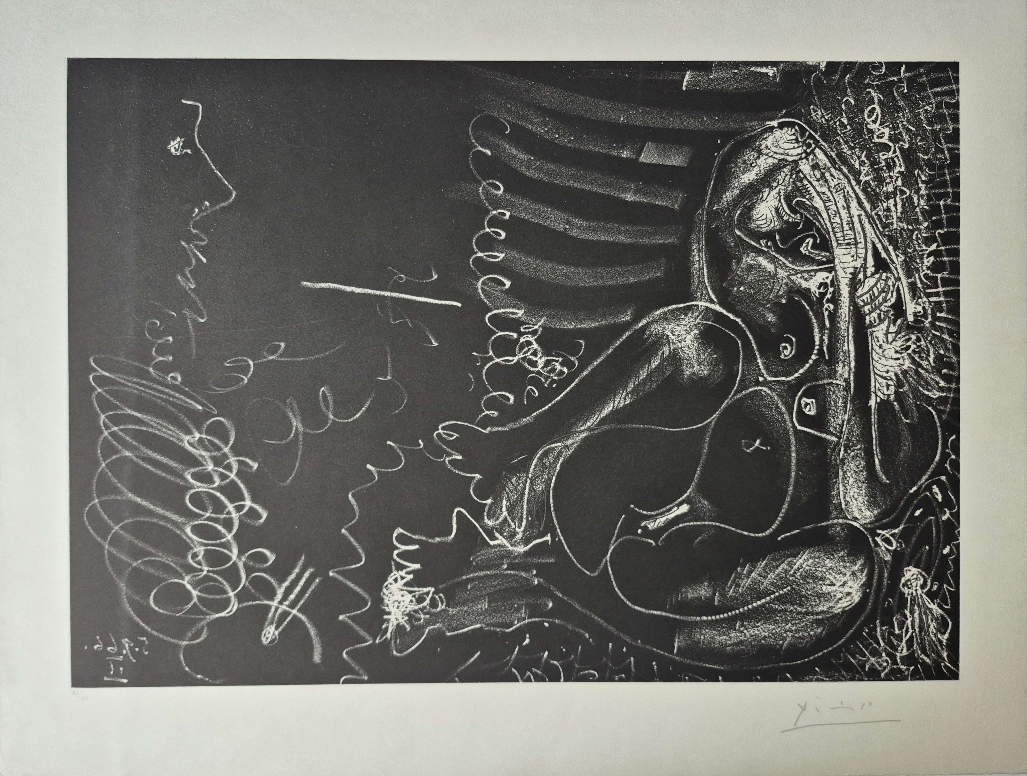 Pablo Picasso – Peintre en demi-figure et modèle assis en tailleur, 1966 – Radierung und Aquatinta