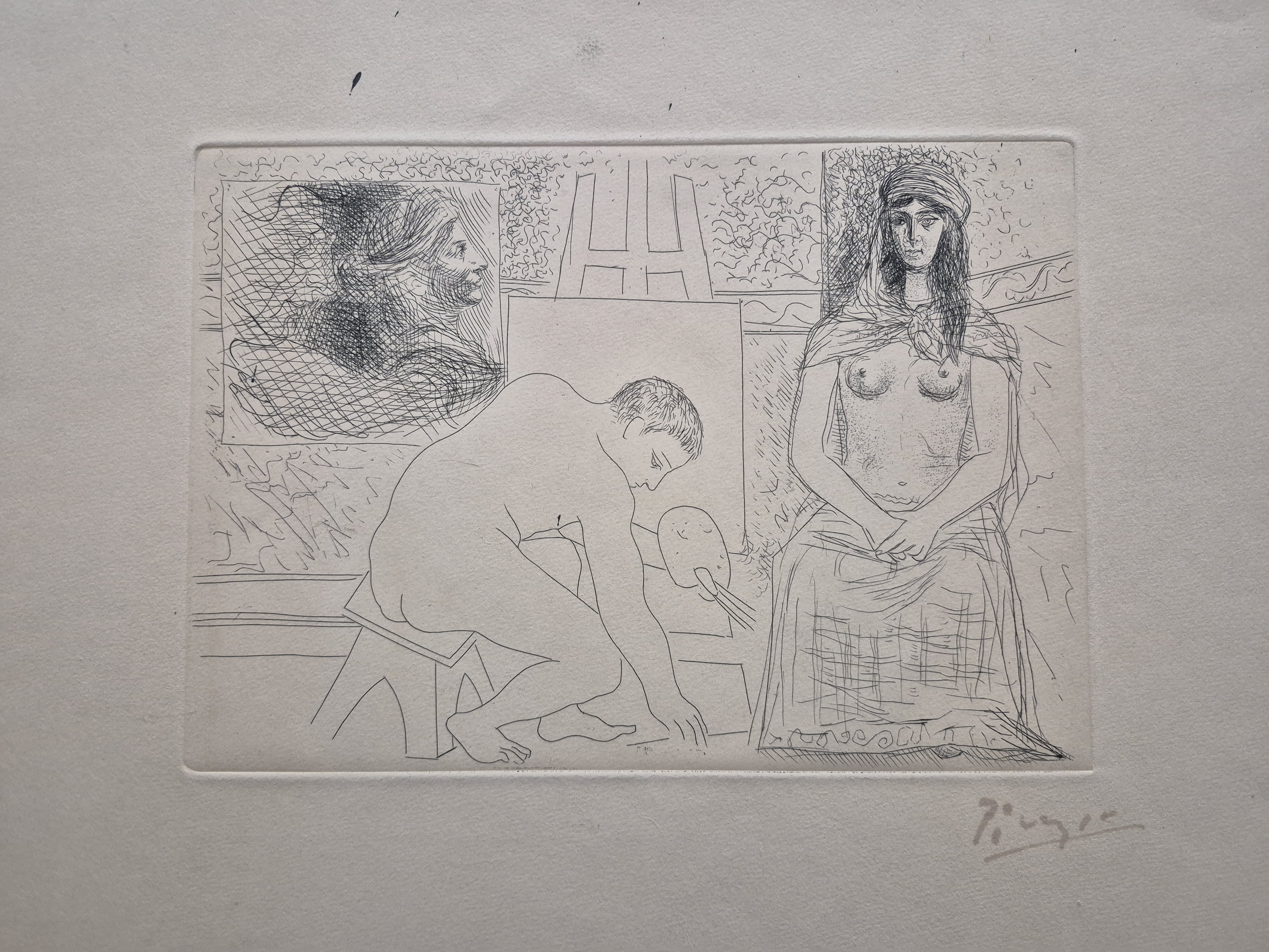 Pablo Picasso – Peintre ramassant son Pinceau (Le Chef-d'Oeuvre Inconnu), 1931 – Radierung