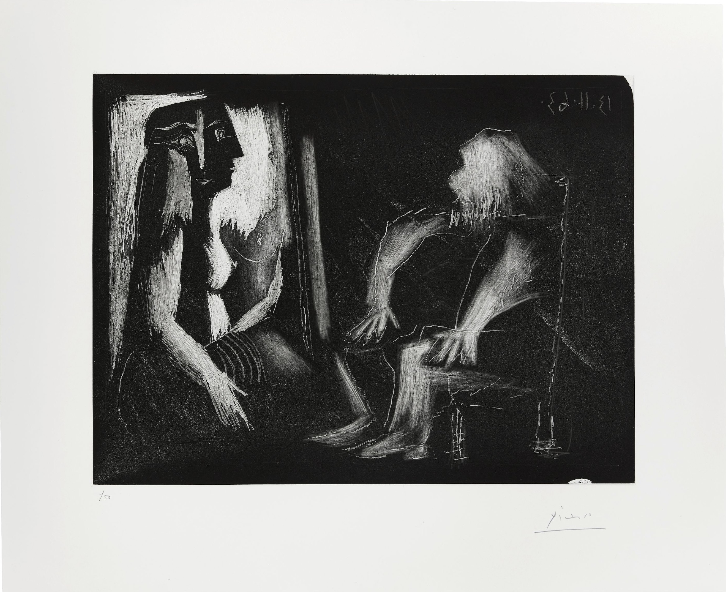 Pablo Picasso – Scène d'intérieur: l'atelier (Bloch 1128; Baer 1125.II.B.b.1), 1963 – Aquatinta