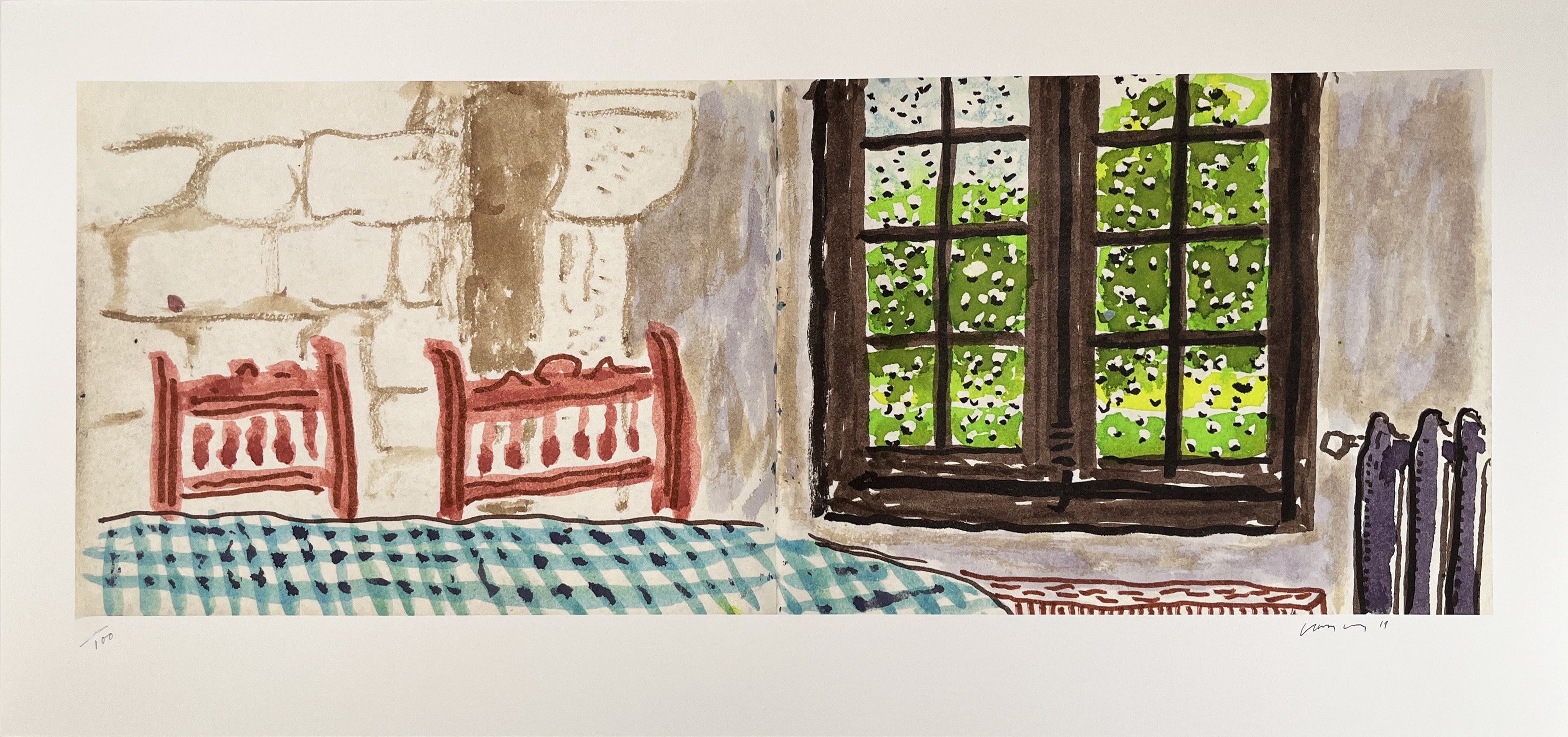 David Hockney – Two Chairs and Rain on Window, from 220 for 2020, 2021 – Inkjet print