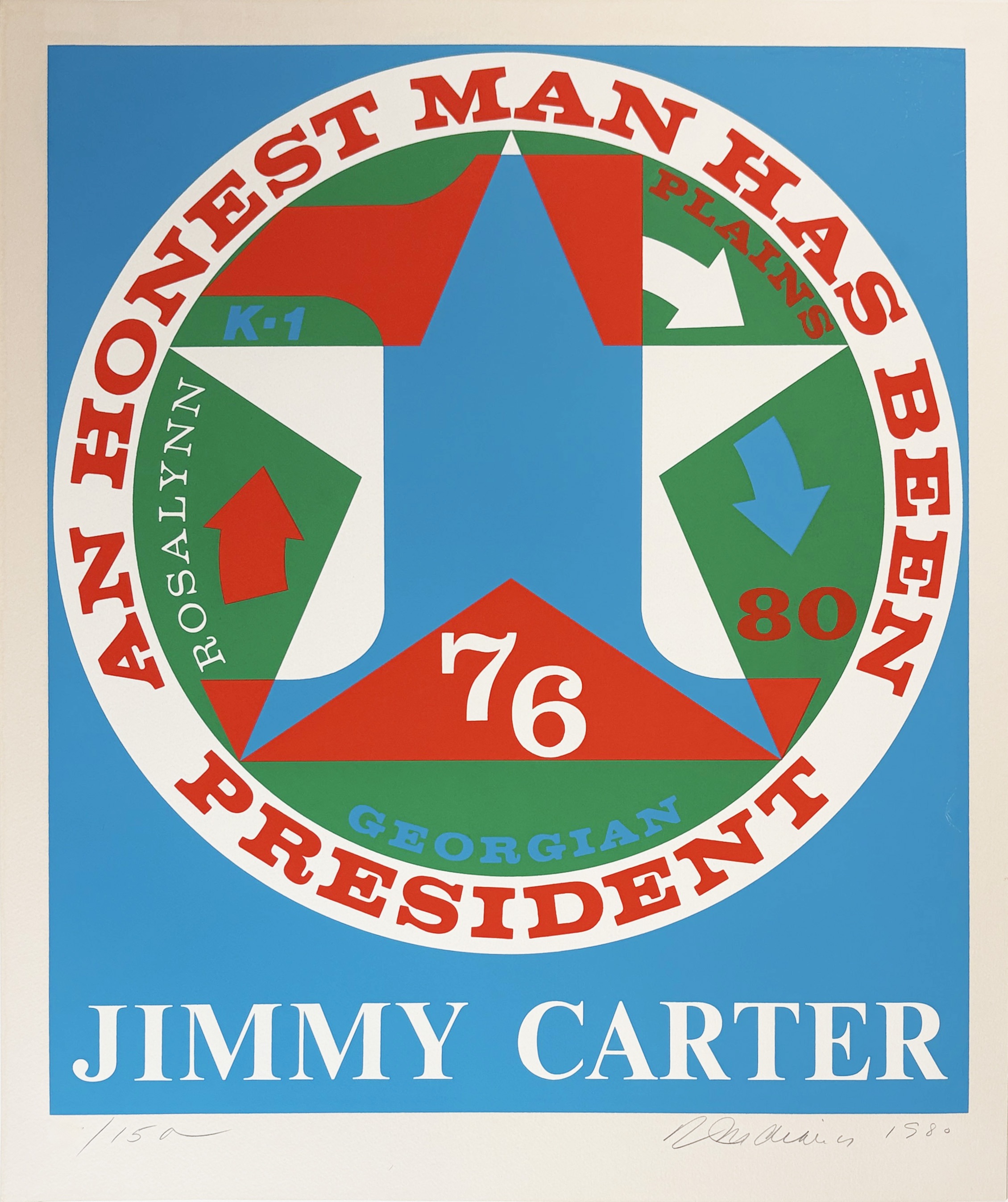 Robert Indiana – An Honest Man Has Been President: A Portrait of Jimmy Carter from The Presidential Portfolio, 1980 – Zeefdruk