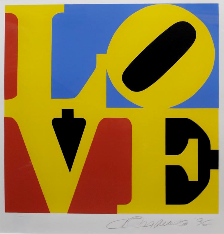 Indiana, Robert | Love (BlueBlack Yellow Red), 1996 — available on Composition Gallery Indiana, Robert | Love (BlueBlack Yellow Red), 1996 — available on Composition Gallery