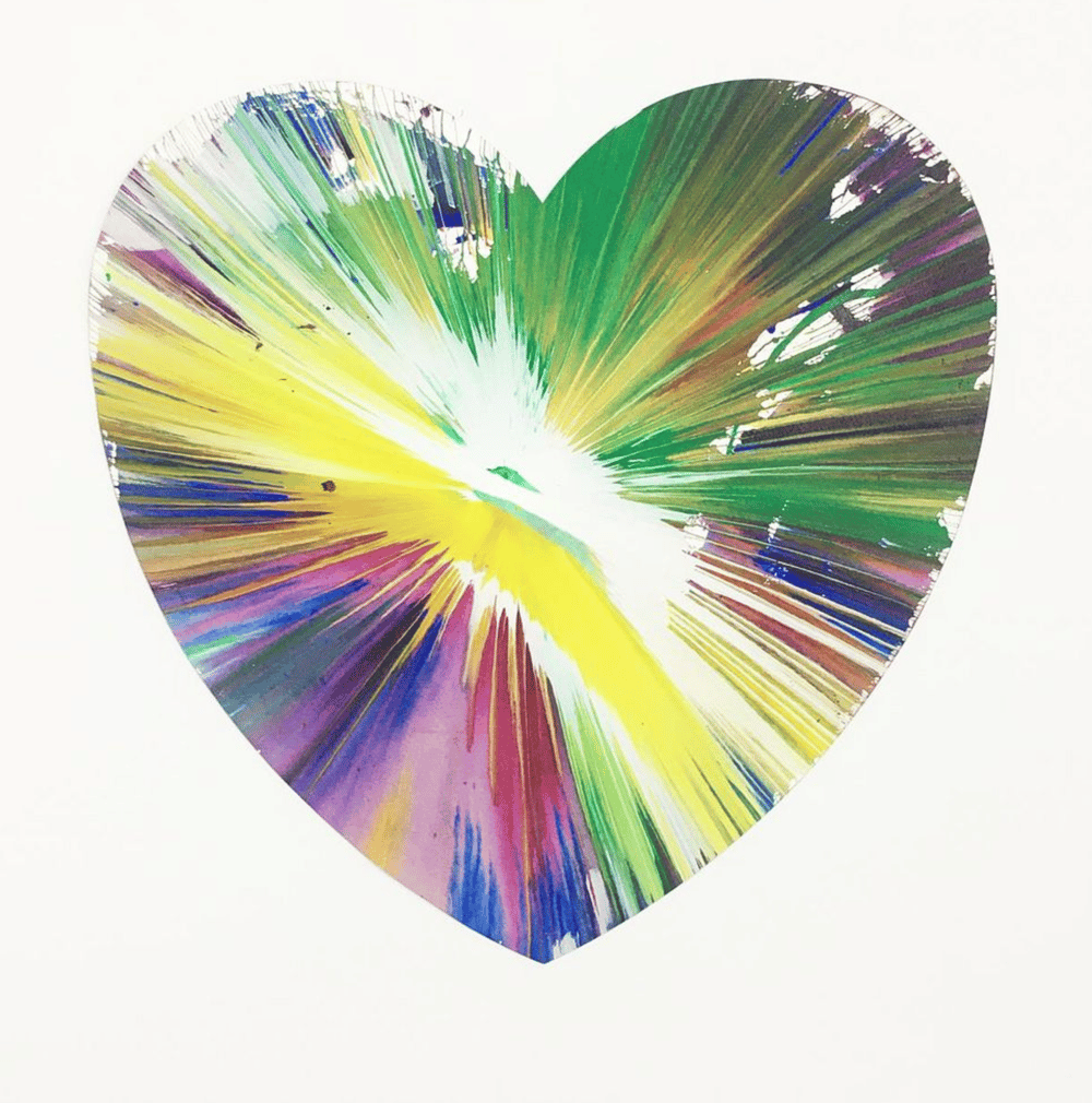 Hirst, Damien | Heart Spin Painting (Green, yellow, purple), 2009 — available on Composition Gallery