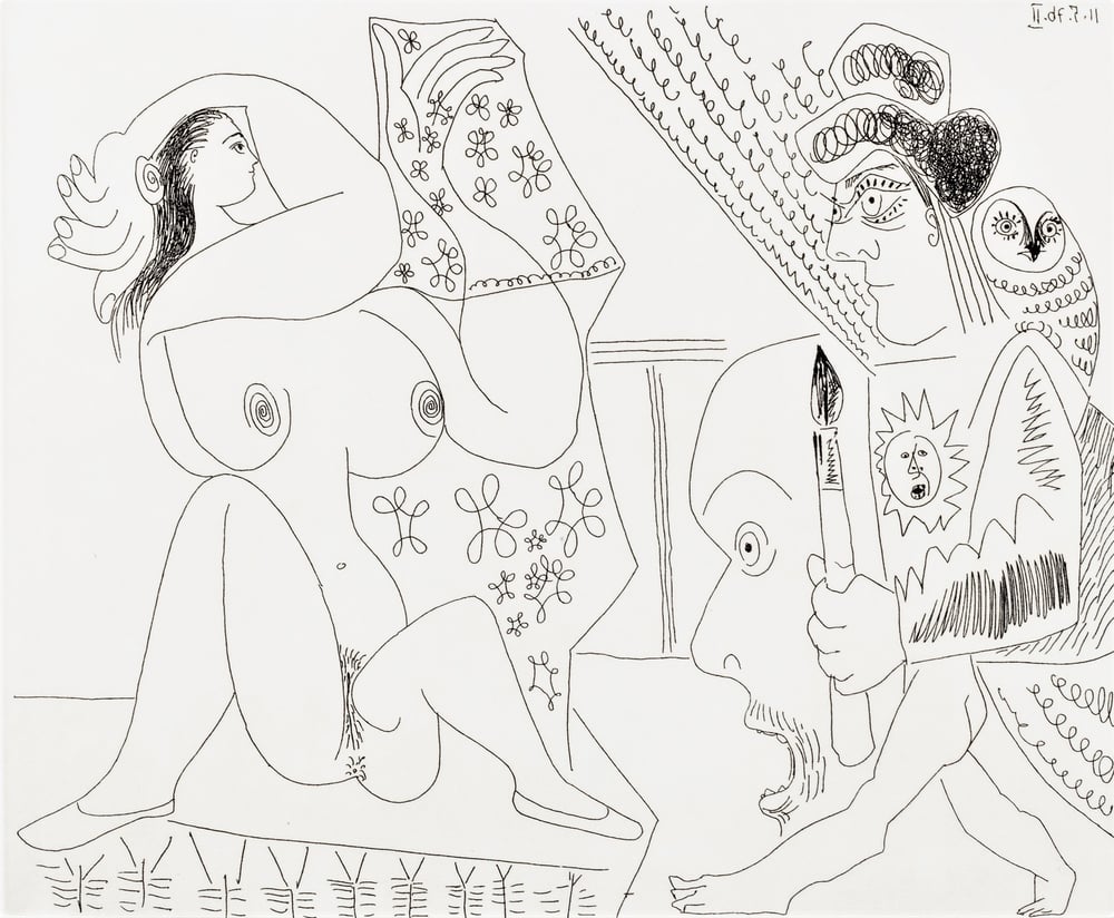 Picasso, Pablo | Peintre et modèle , 1970 — available on Composition Gallery Picasso, Pablo | Peintre et modèle , 1970 — available on Composition Gallery