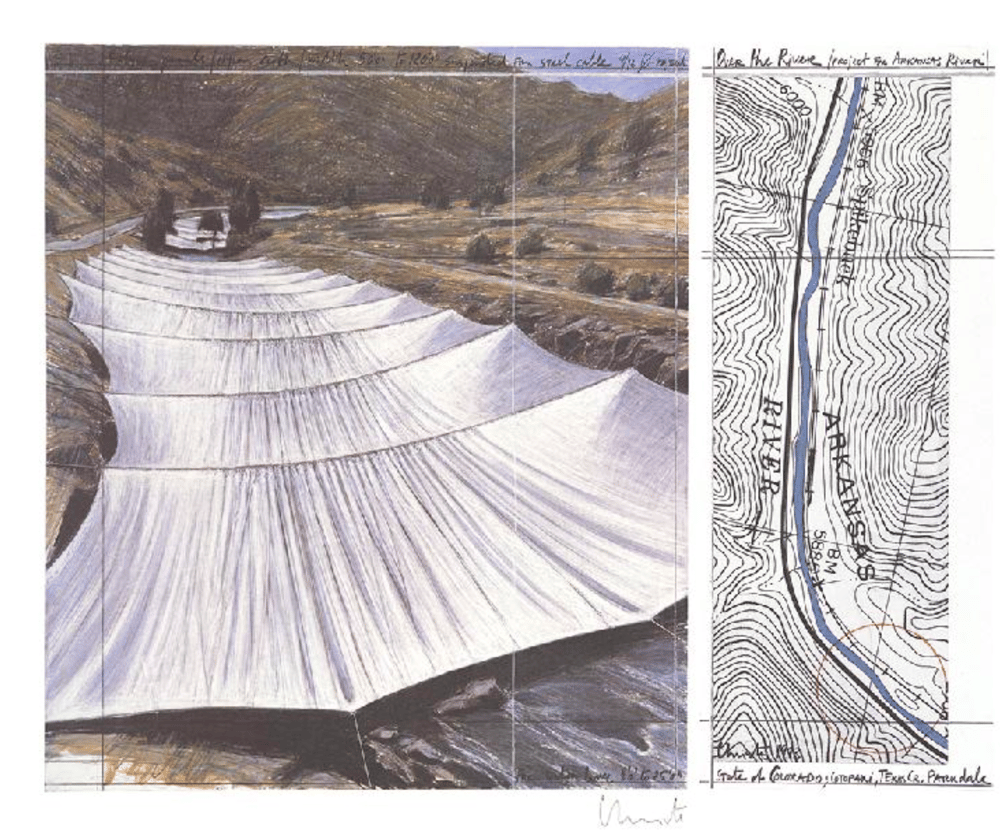 Christo, Javacheff | Over The River Project III, 1993 — available on Composition Gallery