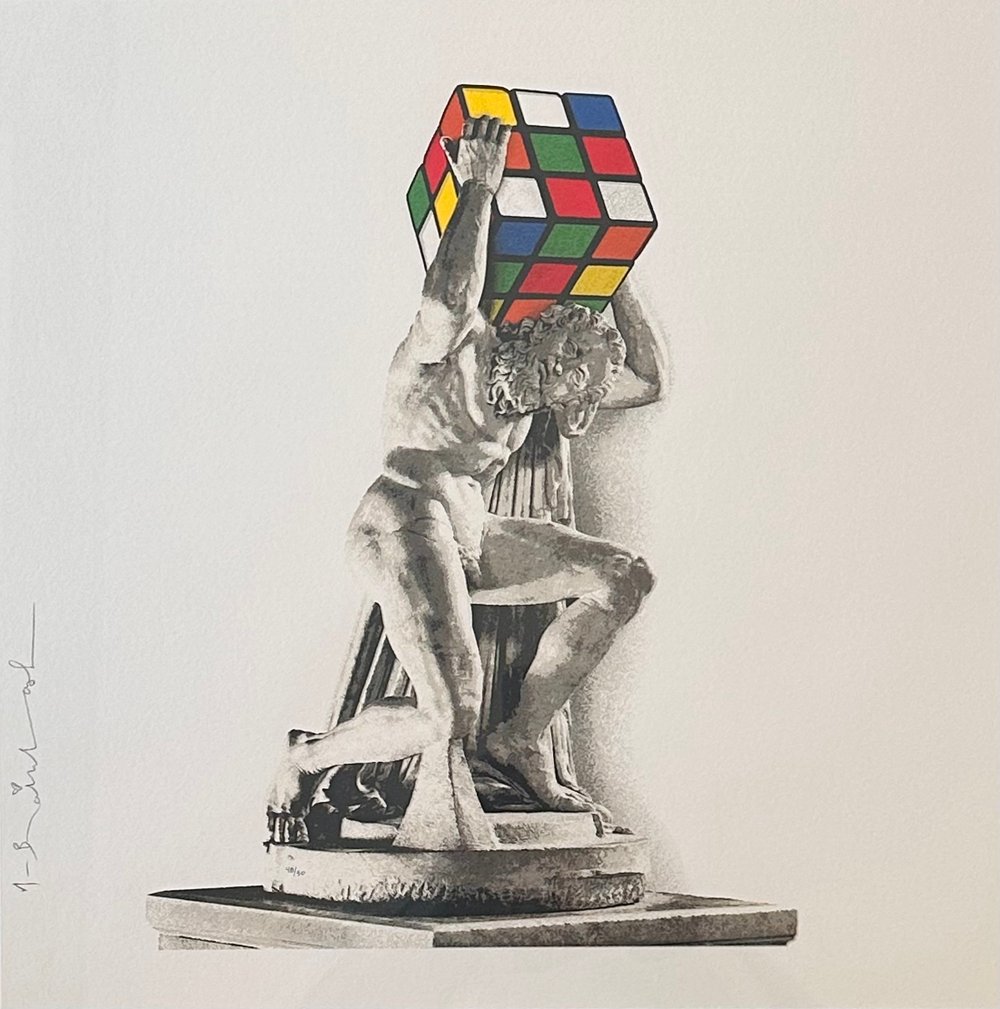 Mr. Brainwash | Rubik's Atlas, 2021 — available on Composition Gallery Mr. Brainwash | Rubik's Atlas, 2021 — available on Composition Gallery