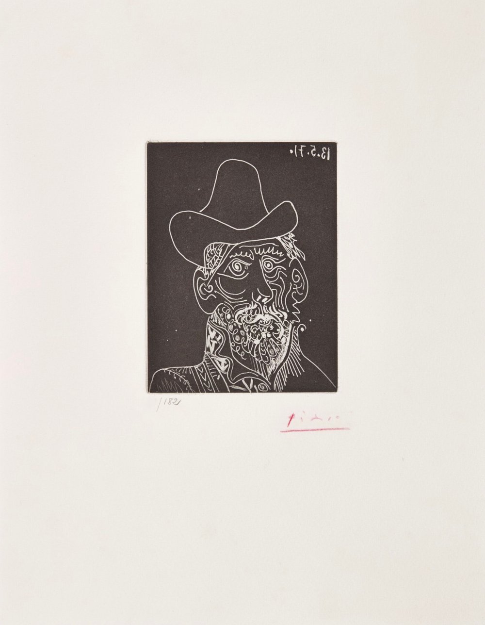Picasso, Pablo | Buste d'homme barbu au chapeau, 1971 — available on Composition Gallery