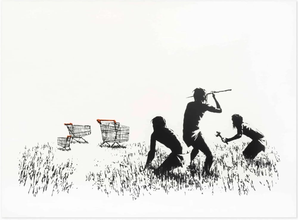 Banksy | Trolleys (Black & White Unsigned), 2007 — available on Composition Gallery