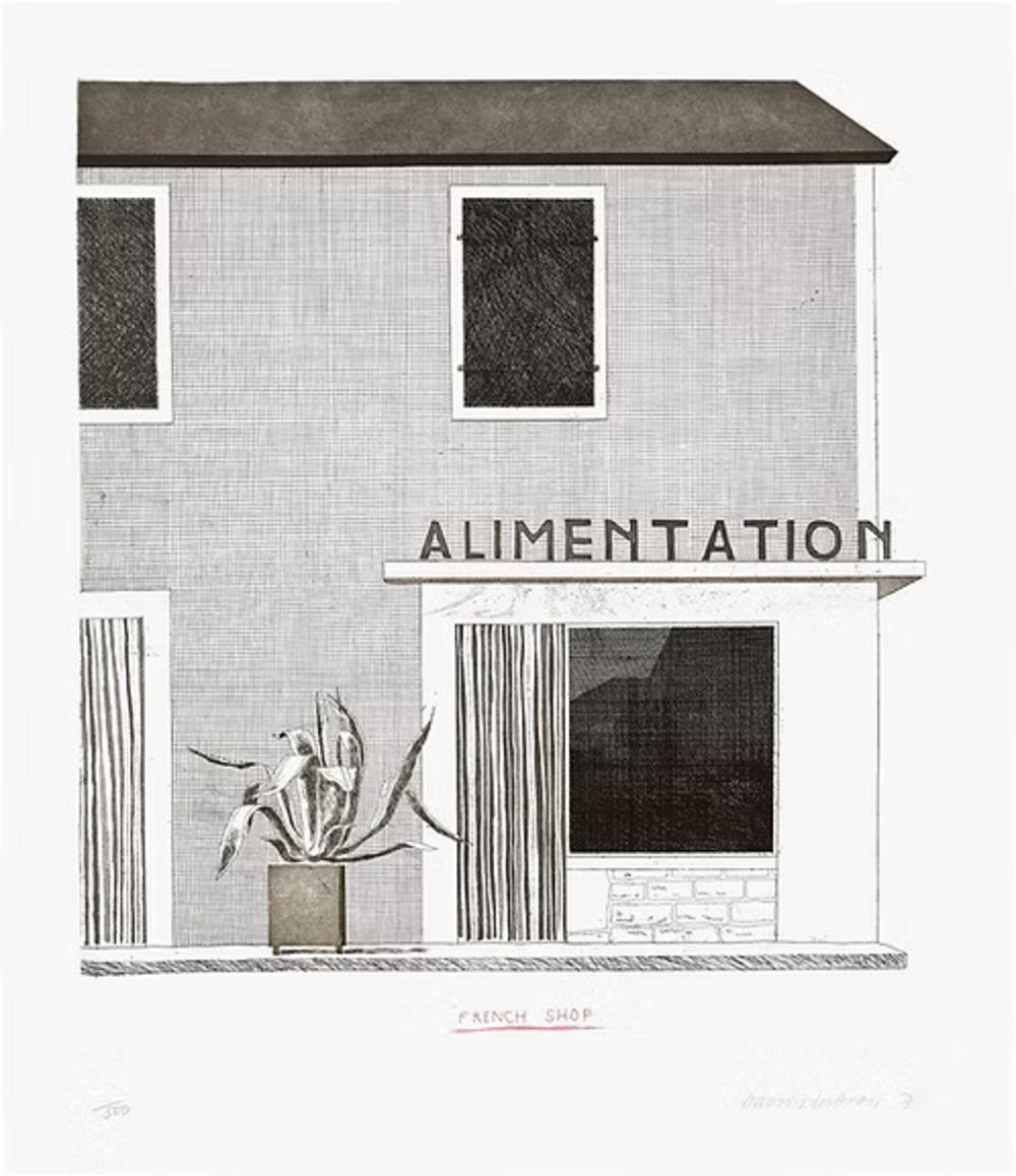 Hockney, David | The French Shop, 1971 — available on Composition Gallery