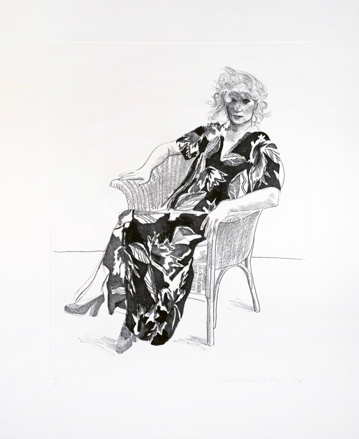 Artwork © David Hockney - Celia in Wicker Chair (black state) 1974