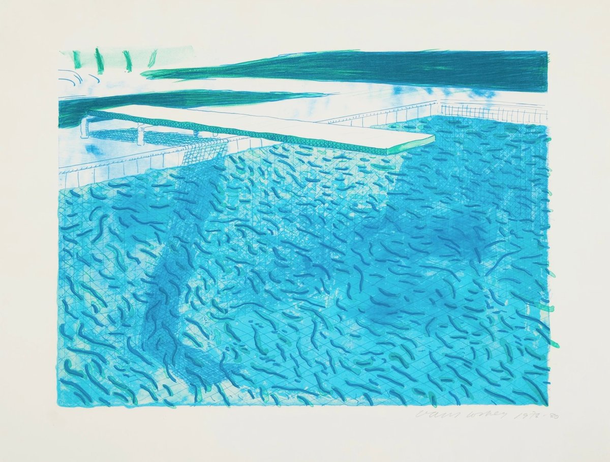 Artwork ©  David Hockney - Lithograph of Water Made of Thick and Thin Lines and Two Light Blue Washes, 1978-80