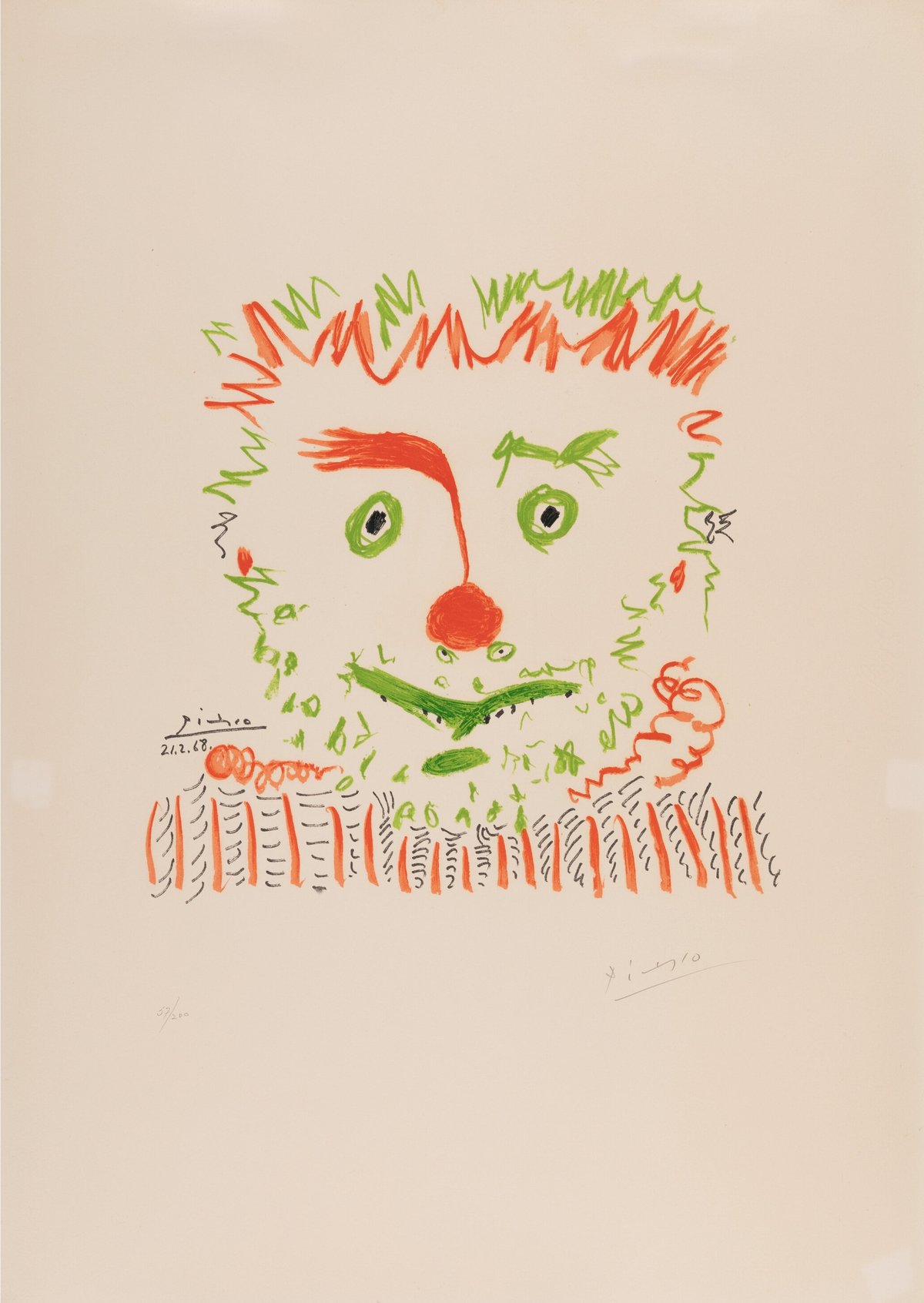 Lithographic print © Pablo Picasso - Le Clown, 1968