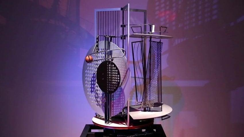 Moholy-Nagy, L. (1929-30). Light Prop for an Electric Stage (Light-Space Modulator) replica. [Metal, plastics, glass, paint, and wood, with electric motor] Santa Barbara: Museum of Art 