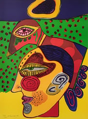 Tête de femme et oiseau pensif