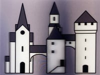 Julian Opie – Medieval Village 3, 2019 – Mixed média