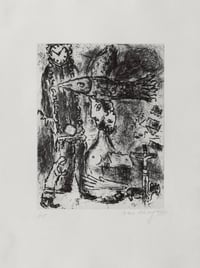 Marc Chagall – Composition A L'Horloge, 1967 – Grabado Aguatinta