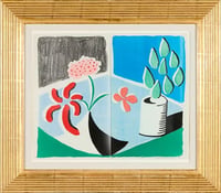 David Hockney – Red Flowers and Green Leaves, Separate, May, 1988 – Gemengde techniek.