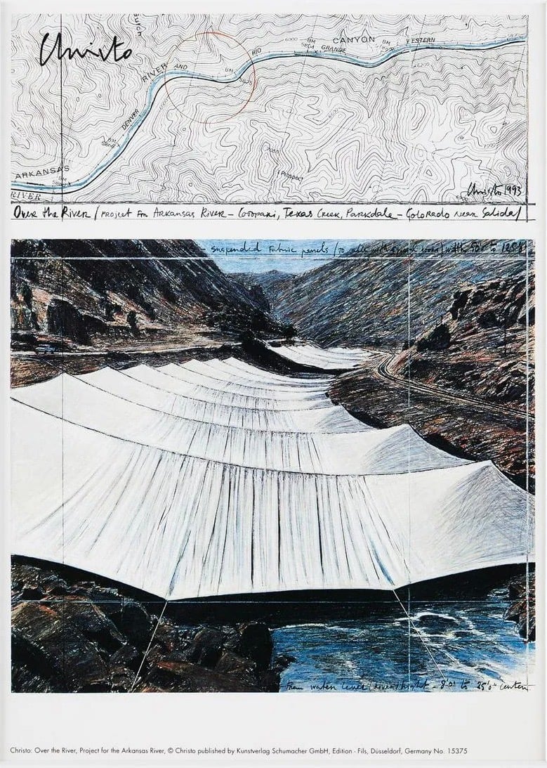 Christo, Javacheff | Over The River Project VI, 1992 — available on Composition Gallery