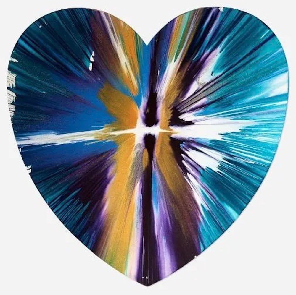 Hirst, Damien | Heart Spin Painting (Teal, gold, purple), 2009 — available on Composition Gallery