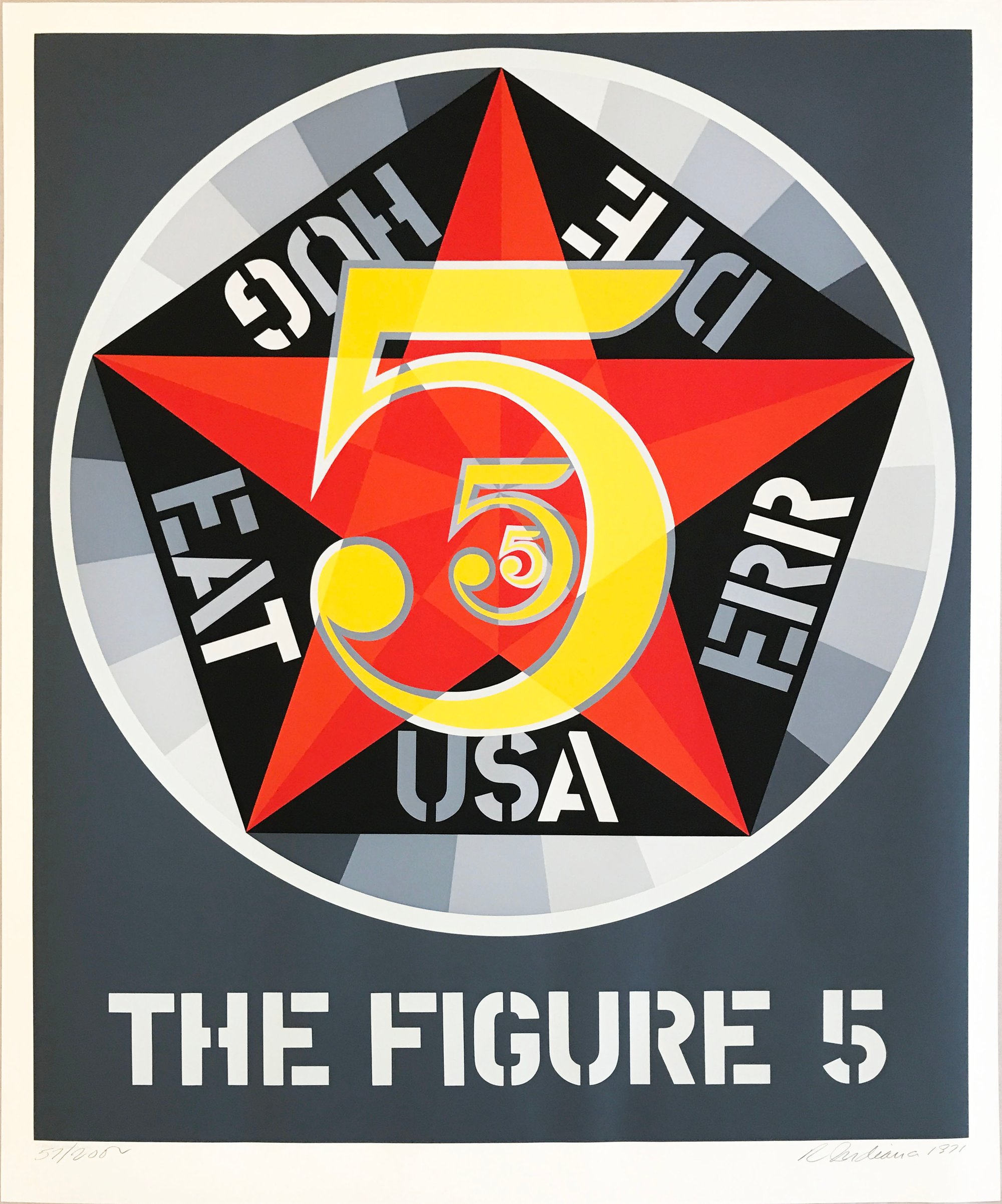 Indiana, Robert | Decade (The Figure 5), 1971 — available on Composition Gallery