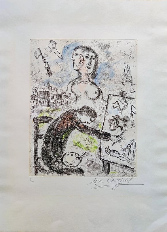 Chagall, Marc | Le Peintre, from Songes (cf. C. books 112), 1981 — available on Composition Gallery