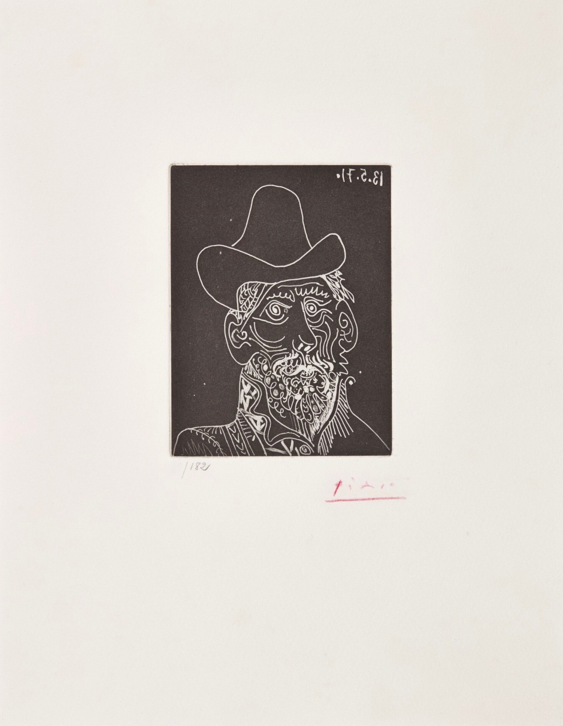 Picasso, Pablo | Buste d'homme barbu au chapeau, 1971 — available on Composition Gallery