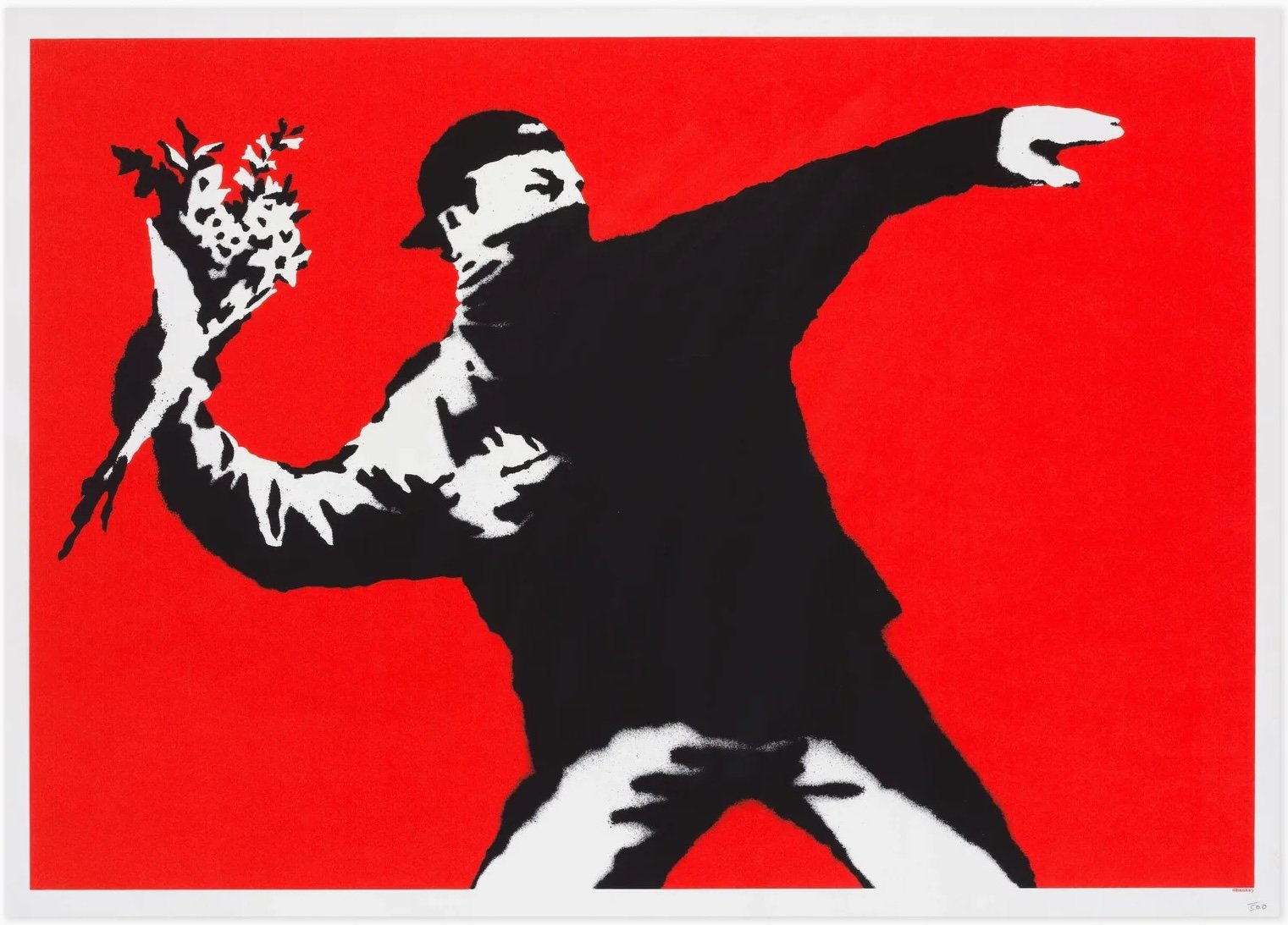 Banksy | Love Is In The Air (Unsigned), 2003 — available on Composition Gallery