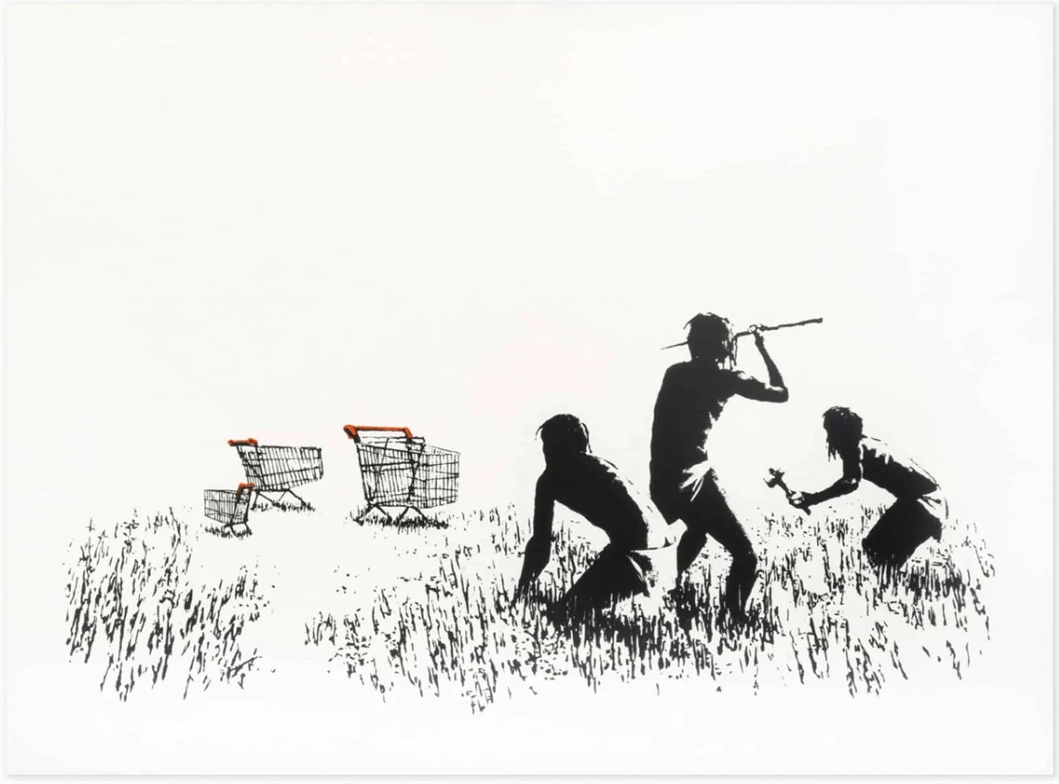 Banksy | Trolleys (Black & White Unsigned), 2007 — available on Composition Gallery