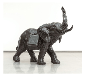 Cloned black elephant with watercans