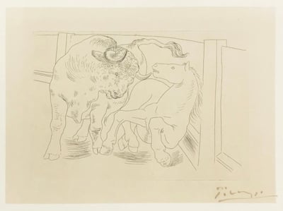 Bull And Horse (plate III) In The Arena From Le Chef-d'œuvre Inconnu