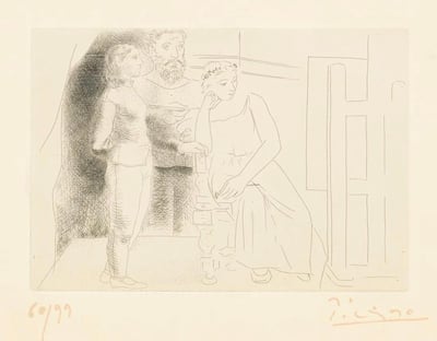 Peintre Avec Deux Modeles Regardant Une Toile