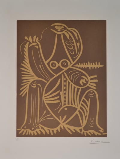 Pablo Picasso – Femme assise en pyjama de plage. II - B1062, 1961 – Linocut