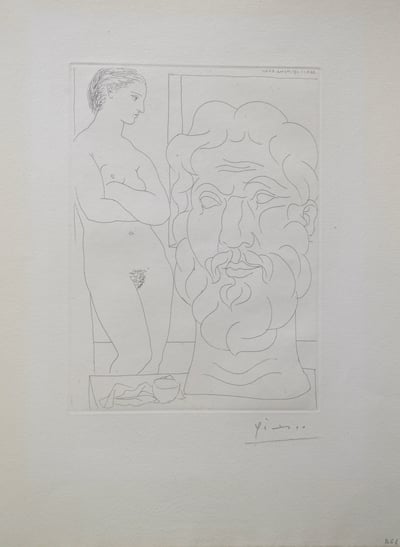 Pablo Picasso – Modèle et Grande Tête Sculptée (B170 Vollard), 1933 – Etching