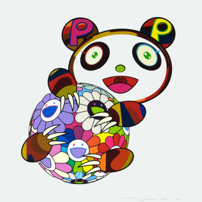 A Panda Cub Hugging A Ball Of Flowers
