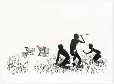 Banksy – Trolleys (Black & White Unsigned), 2007 – Screen-print