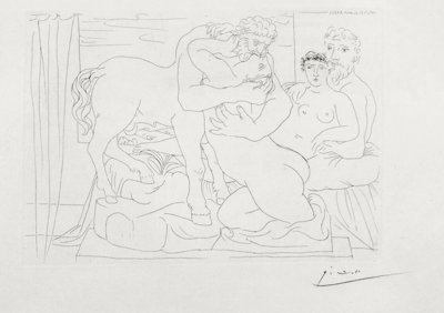 Pablo Picasso – Sculptor Reclining Before Centaur and Woman, 1933 – Etching