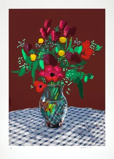 David Hockney – 16th February 2021, More Flowers In A Glass Vase, 2022 – Mischtechnik