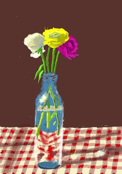 David Hockney – 23rd March 2021, Flowers in a Milk Bottle, 2021 – Mischtechnik