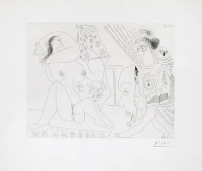Pablo Picasso – Peintre et modèle, 1970 – Radierung